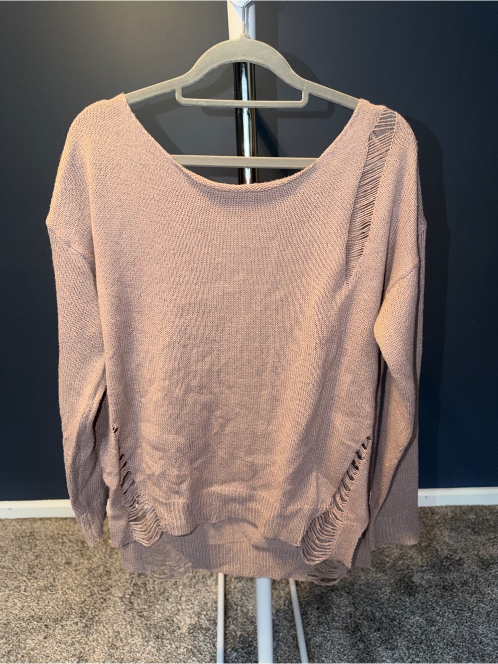 Women's Distressed Knit Sweater - Dusty Mauve